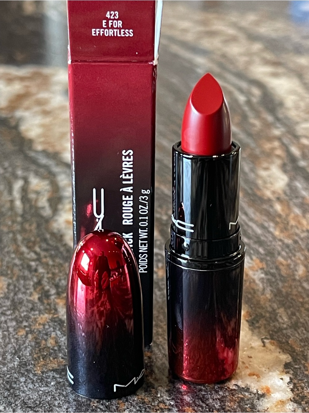 MAC Love Me Lipstick 423 E For Effortless Burnt Red NIB Discontinued